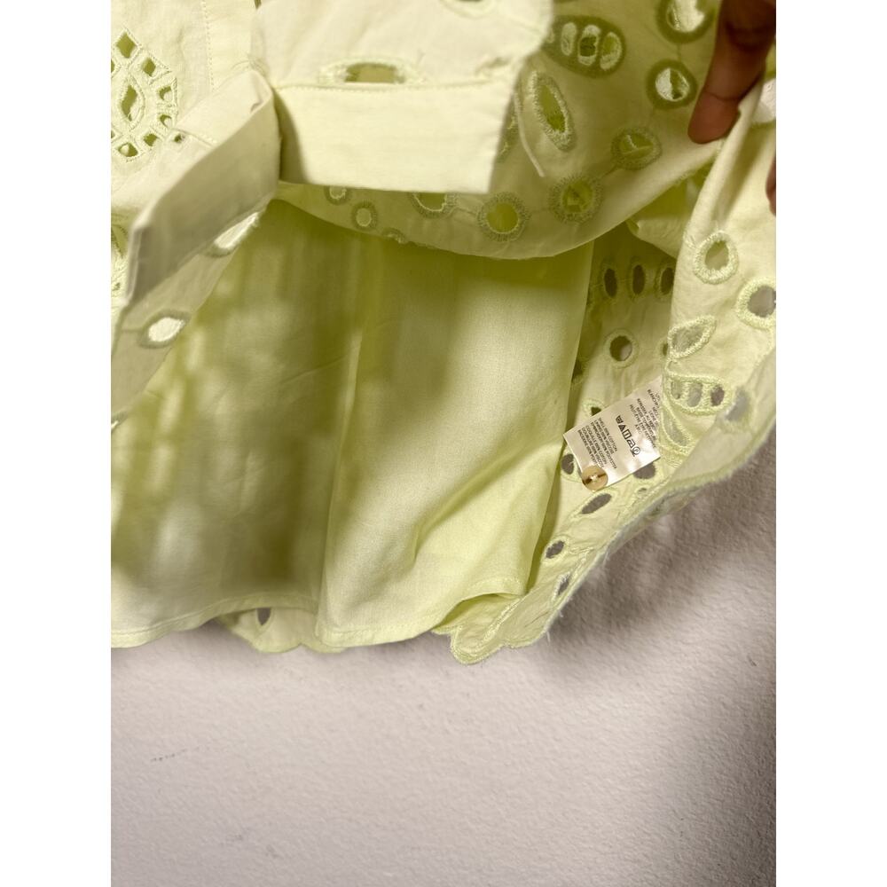 Anthro Eyelet Shirt Dress Green Cutout Mini Dress Button Front Cotton Size M - Picture 9 of 13